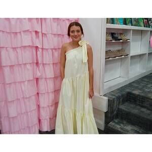 NEW BEFORE YOU one shoulder tiered maxi honey dress in butter yellow